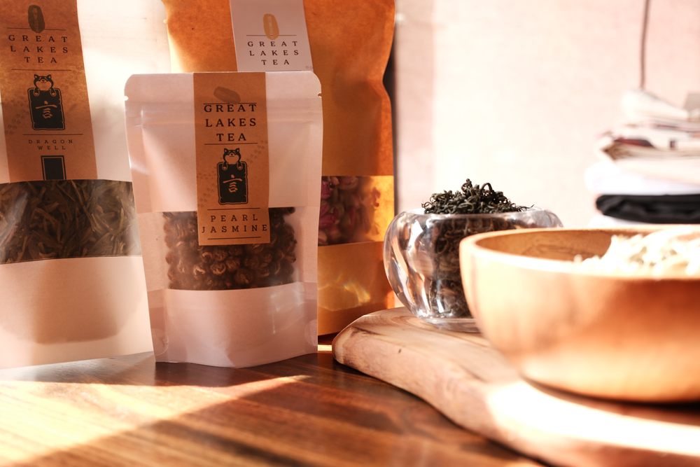 Pre-packaged loose leaf tea bags from Great Lakes Tea.